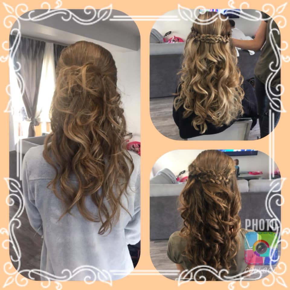 cheveux long, bouclé et attacher avec deux nattes