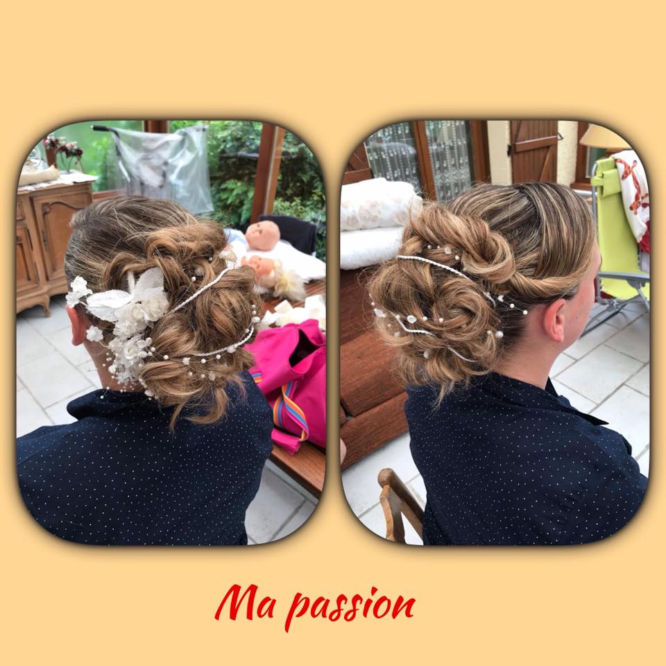 coiffure marier structuré haute avec perle et fleur